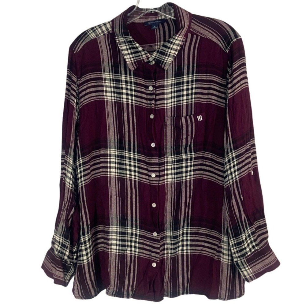Tommy Hilfiger Men's Long Sleeve Button Up Collared Shirt Sz 1X‎ Red Plaid